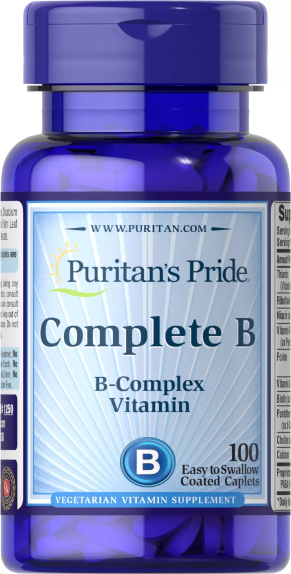 Vitamina Complejo B x 100 comprimidos recubiertos. (Apto vegano). 