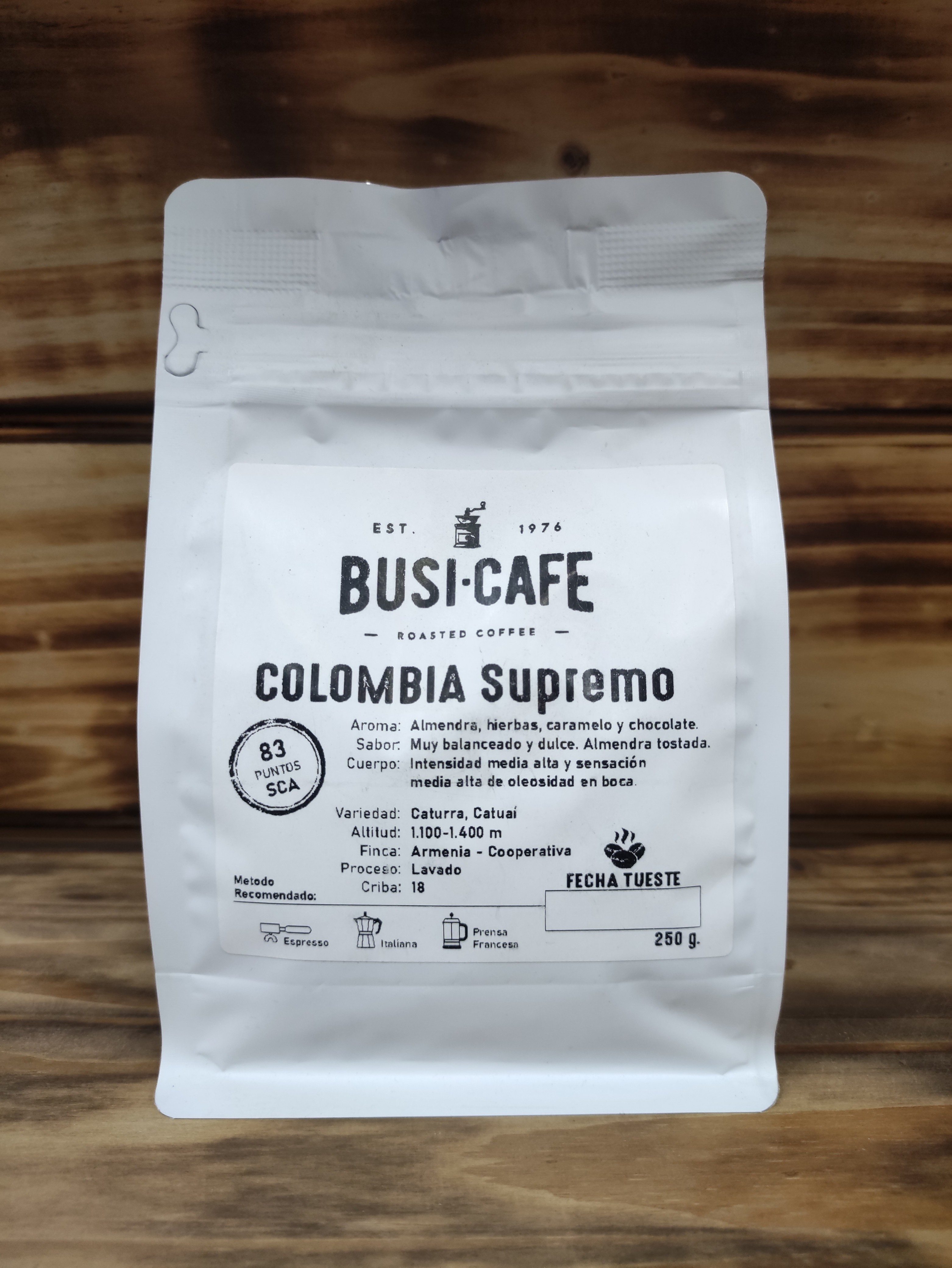 CAFE ORIGENES COLOMBIA SUPREMO 250Gr EN GRANO BUSI 