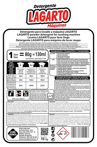 Detergente Lavadora Lagarto Saco 10 Kg