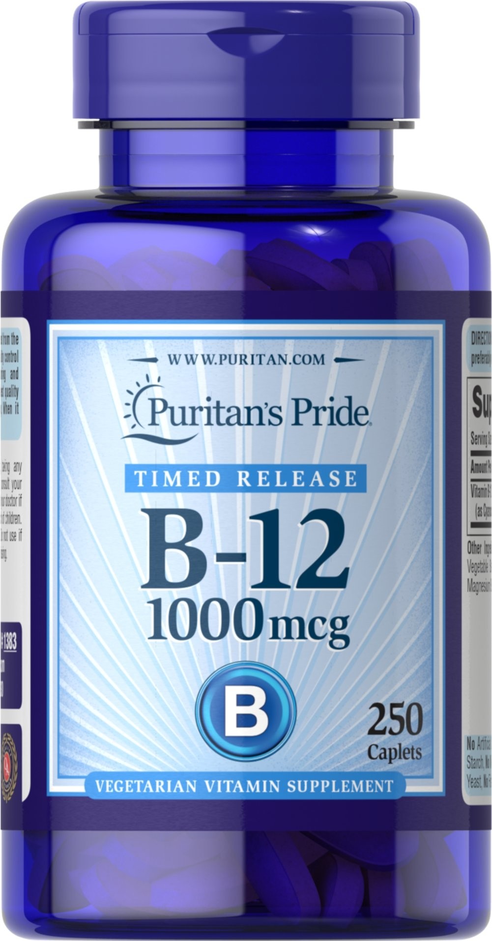 Vitamina B_12 x 250 comprimidos recubiertos.  (Apto vegano).