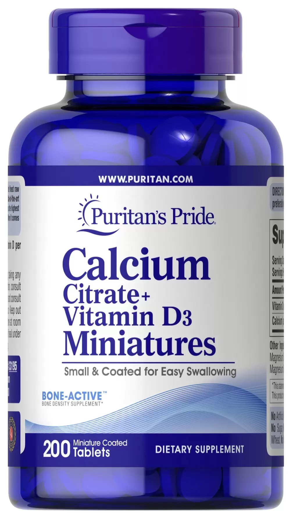 Citrato de calcio 400mg + 500ui de vitamina D3 x 200 comprimidos miniatura fáciles de tragar. 