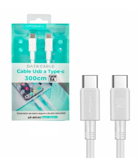 Cable de Datos y Carga Ultra Rápida 3.0A USB-C/USB-C 5A 100W Cable Alto Rendimiento 2Metros - Blanco