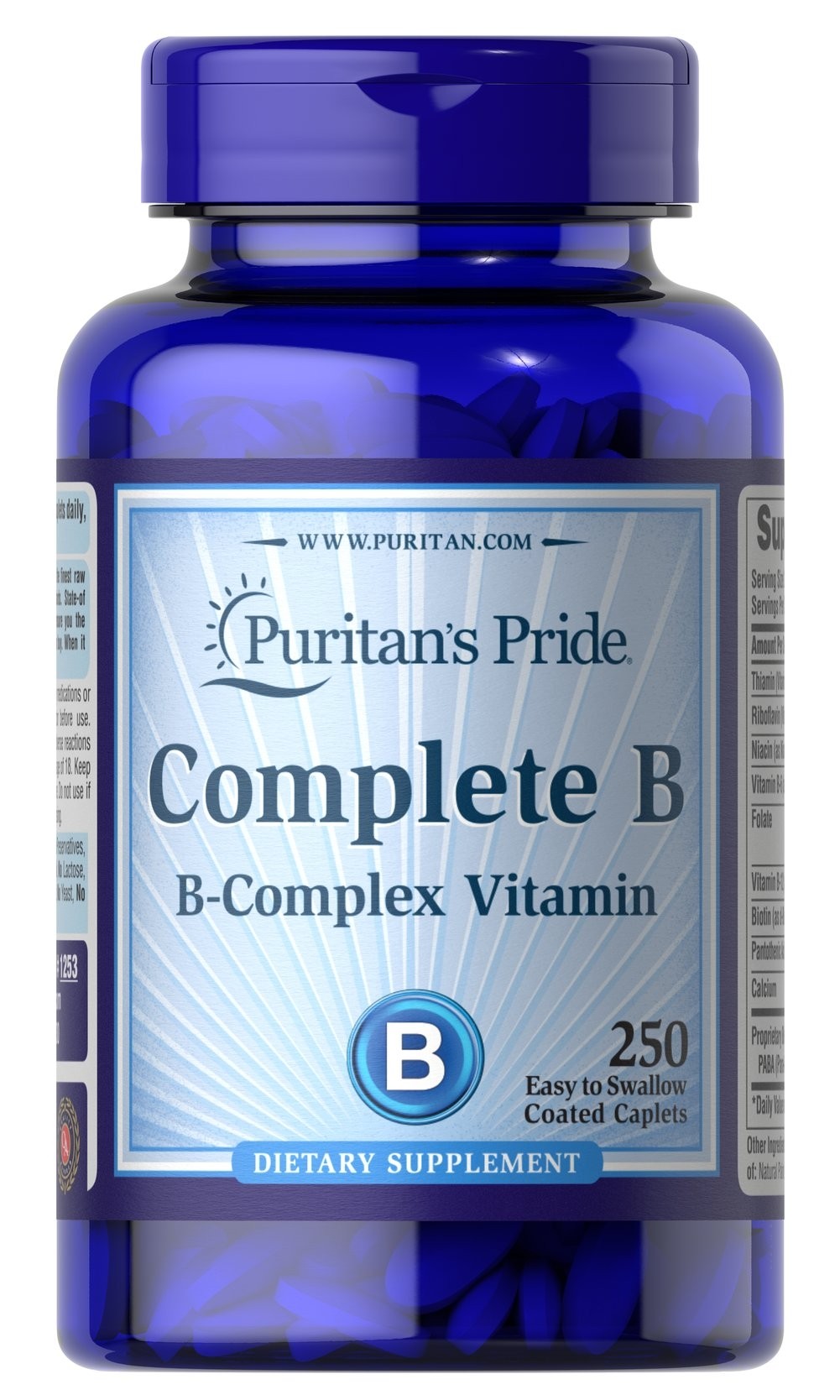 Vitamina, Complejo B x 250 comprimidos recubiertos. (Apto vegano). 