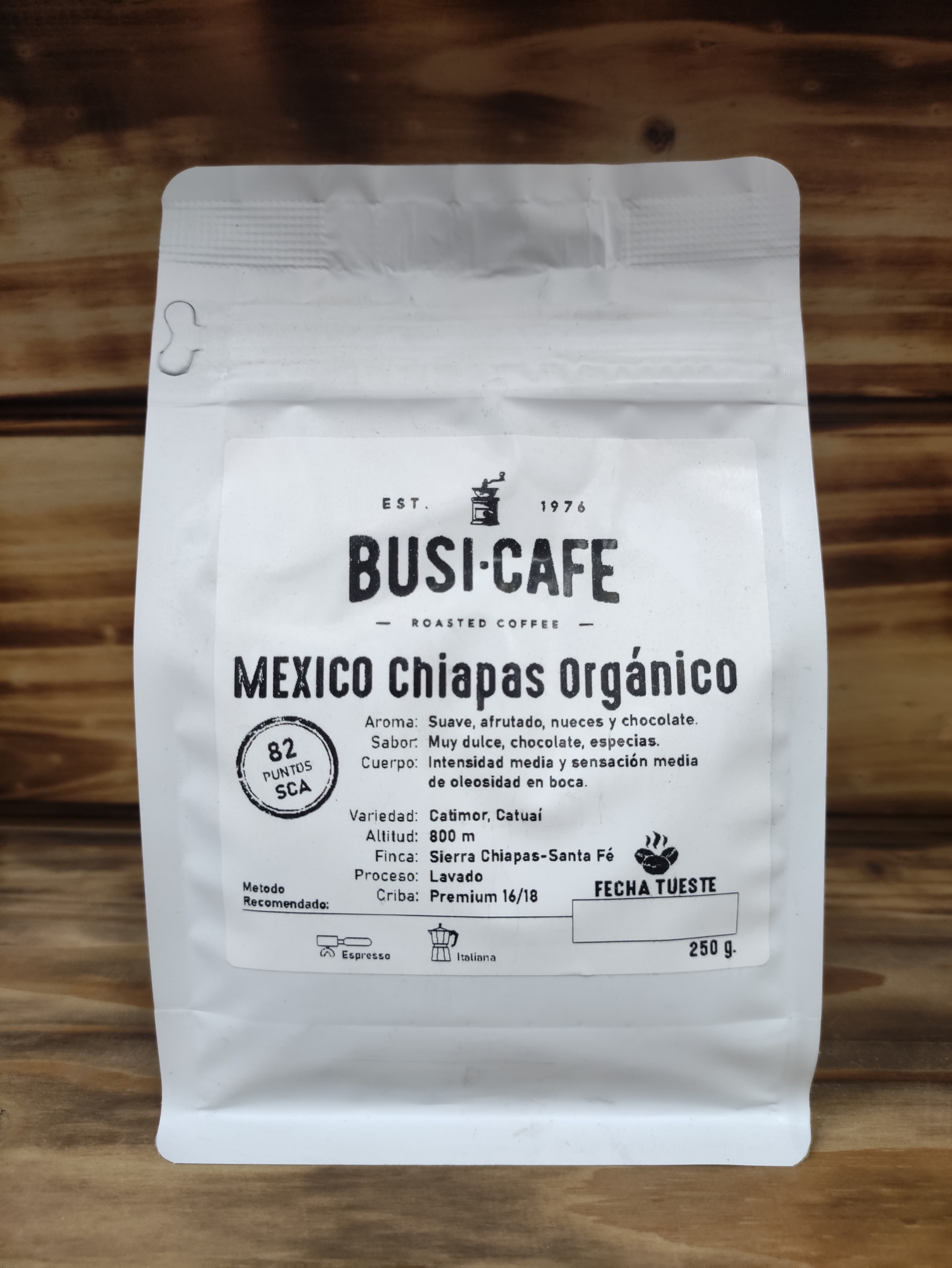 CAFE ORIGENES MEXICO CHIAPAS ECO ORGANICO FAIRTRADE 250Gr EN GRANO BUSI 