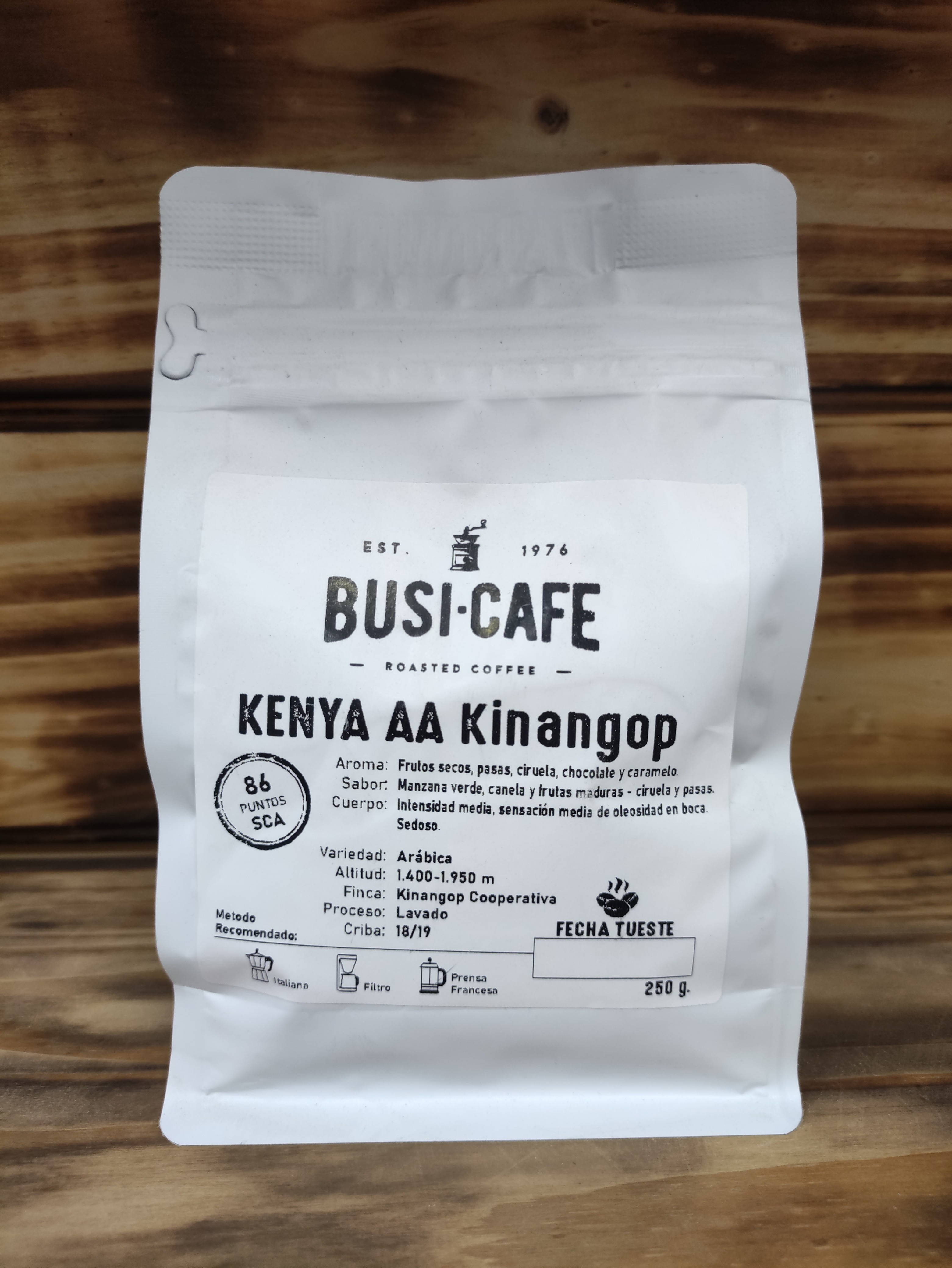 CAFE ORIGENES KENIA FAQ AA  250Gr EN GRANO BUSI 