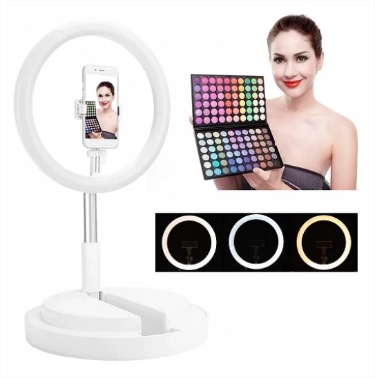Live Beauty Anillo Blanco RGB con Multi-Color 26cm + Base sobremesa ajustable altura máximo 168cm