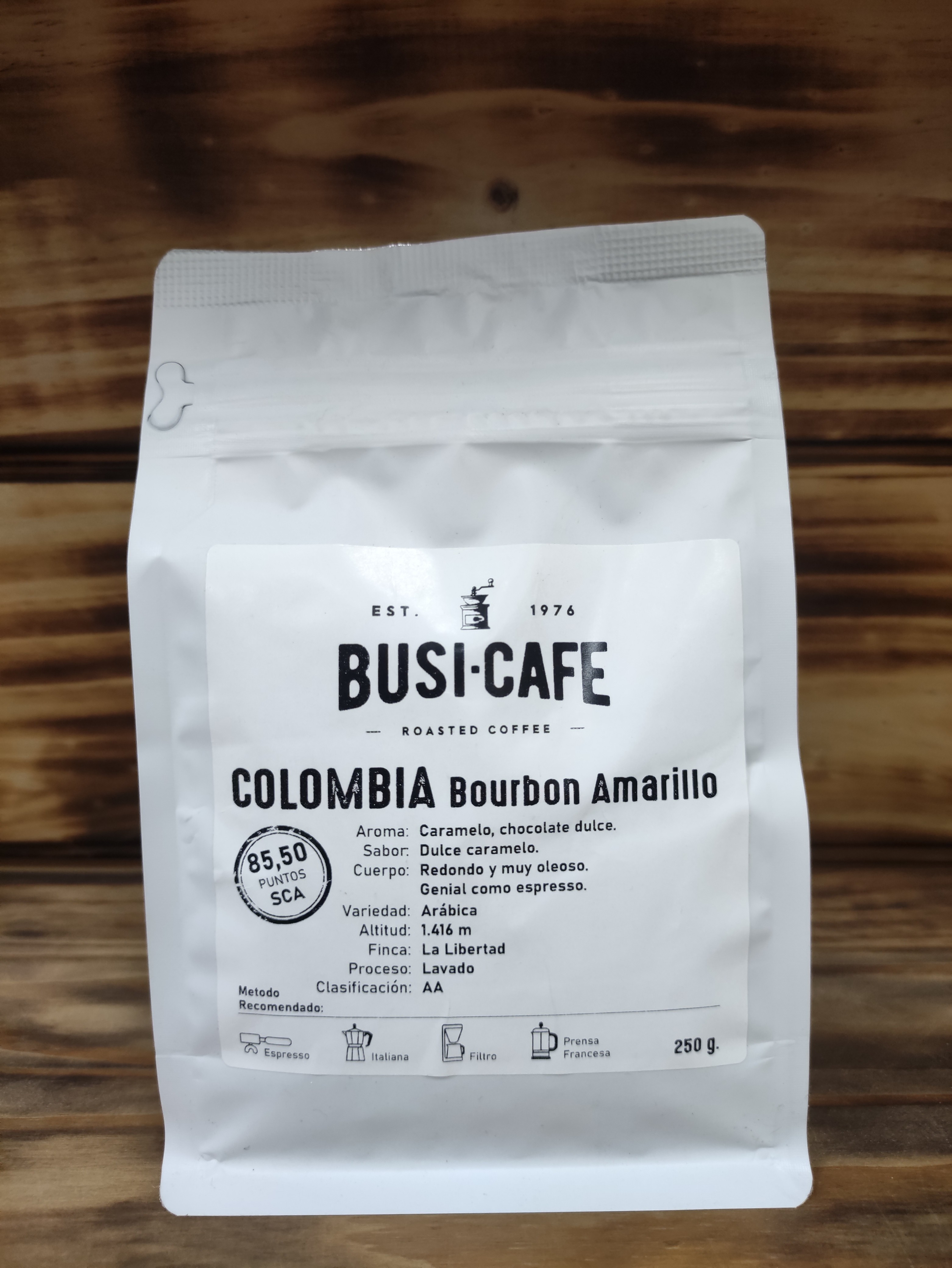 CAFE ORIGENES COLOMBIA BOURBON AMARILLO 250Gr EN GRANO BUSI 
